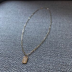 14K ‘T’ Diamond Dog Tag Pendant with Chain